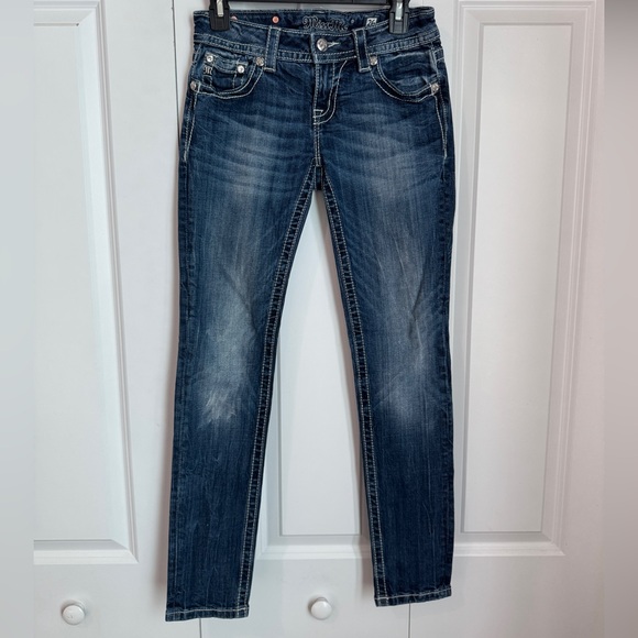 Miss Me Jeans Dark Blue Skinny with Fleur de Lis Embellishments - Picture 2 of 11